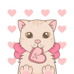Valentine's card with beije kitten with heart