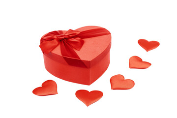 Red box in shape of heart. Gift box for Valentine's Day. Isolated on white background.