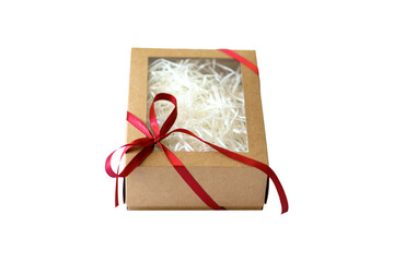 Gift box made of craft paper. Isolate on a white background.