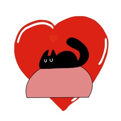 Illustrazione gatto che dorme cuore di San Valentino 