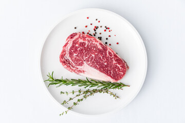 Close up beef rib eye steak isolated on white