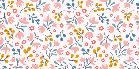 Flower pattern background border. Spring floral vector seamless repeat banner design. 