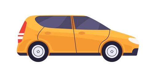 Hatchback car side view. Auto vehicle profile. Road wheel transport. New automobile model with hatch body type. Colored flat cartoon vector illustration isolated on white background © Good Studio