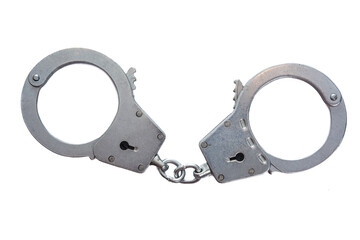 Metal handcuffs on a white isolated background
