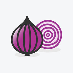 Red whole and sliced onion icon isolated vector illustration.