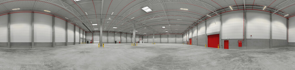 warehouse, hall, logistics hall 360° panorama clean