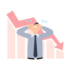 Man feel sad and frustrated as a result of economic downfall or financial loss. Flat vector cartoon design