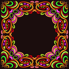 neon decorative frame border
  on a black background, a symmetrical ornament for decorating banners and holiday flyers