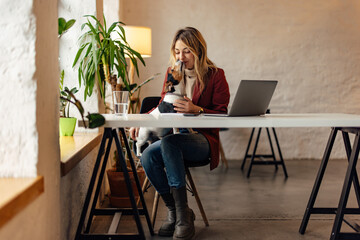 Playful little dog, jumping on his owner's lap, cuddling with her.