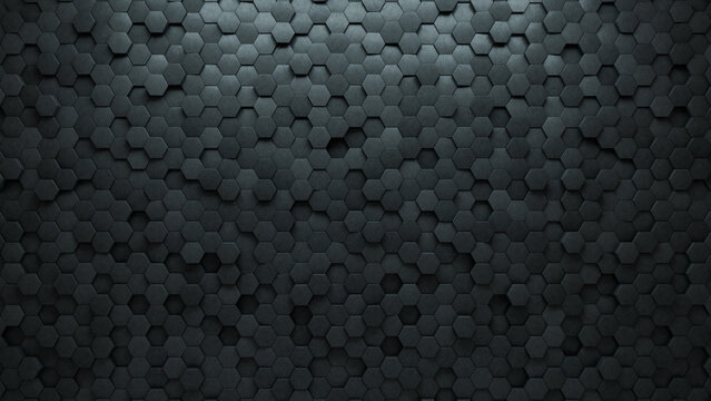 Concrete Tiles arranged to create a 3D wall. Hexagonal, Semigloss Background formed from Futuristic blocks. 3D Render