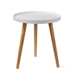 Round coffee table or end table isolated on white background with clipping path. Small round white...