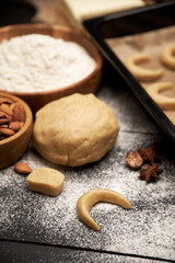 Baking tray with traditional German or Austrian Vanillekipferl vanilla kipferl cookies