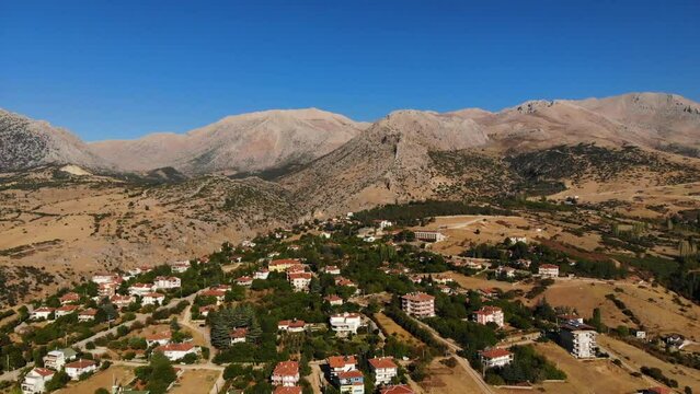 Village Barla near Egirdir lake, Isparta city in Turkey. Drone shooting