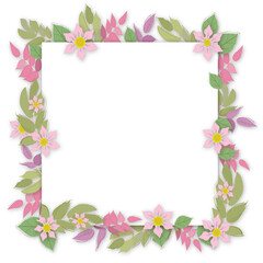 Frame with delicate leaves and flowers. Frame for wedding invitations, save the date or greeting cards.