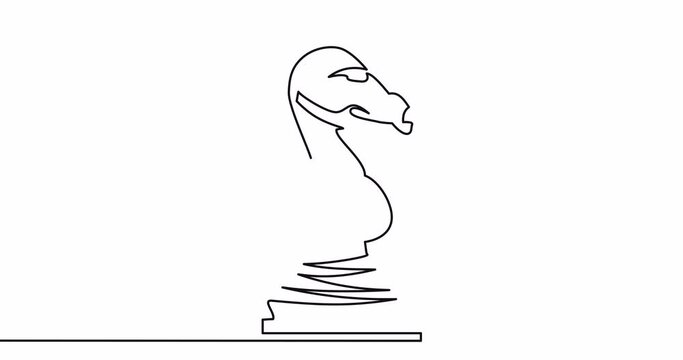 Self drawing continuous one single line animation Business strategy Chess knight horse concept