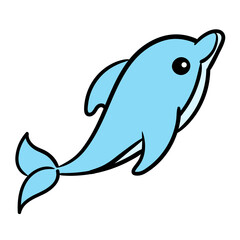 Obraz premium Funny Cartoon dolphin. Cute dolphin vector Illustration on a white background.
