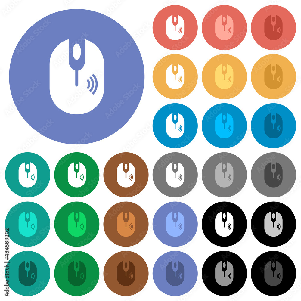 Poster wireless computer mouse round flat multi colored icons