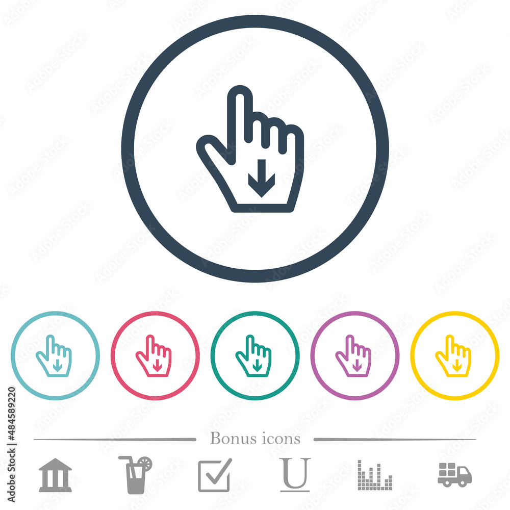 Poster hand cursor down outline flat color icons in round outlines