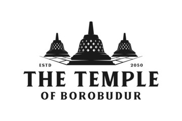 Stupa of Borobudur Stone Temple Indonesian Heritage Silhouette Logo Design