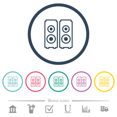 Speakers outline flat color icons in round outlines