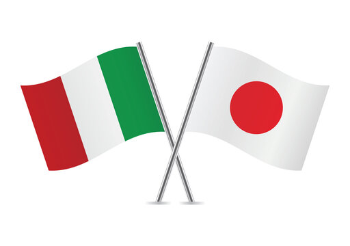 Italy and Japan flags. Italian and Japanese flags, isolated on white background. Vector icon set. Vector illustration. 