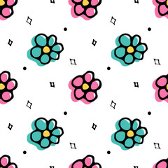 Simple flowers with abstract spots. Seamless pattern. Can be used for wallpaper, fill web page background, surface textures