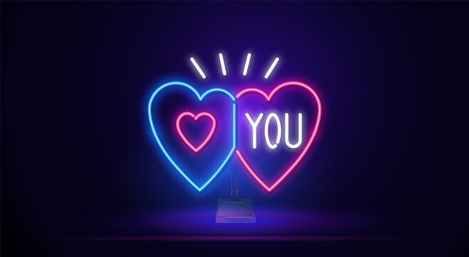 Two new hearts with an inscription. Valentines allows you to quickly and easily customize your romantic projects. Neon vector illustrations used