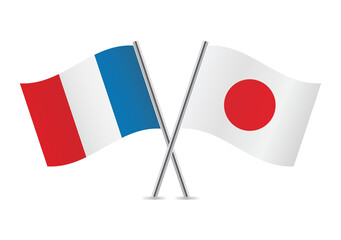 France and Japan flags. French and Japanese flags, isolated on white background. Vector icon set. Vector illustration. 