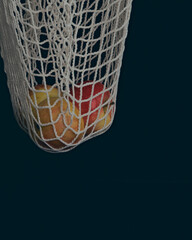 apples in a grid, apples in a string bag, natural apples, light grid
