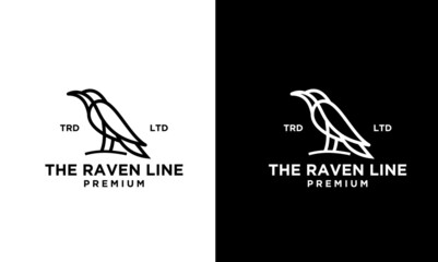 simple line raven logo in black white logo