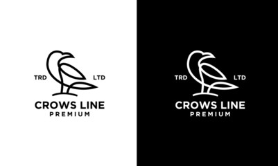 simple line raven logo in black white logo