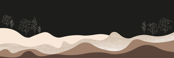 landscape in earthy colors trees black background