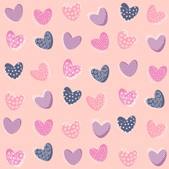 seamless pattern with cute cartoon hearts pastel palette