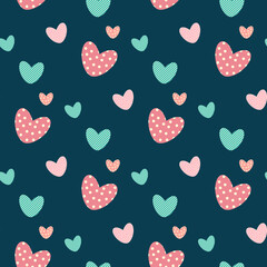 pink and blue dotted hearts seamless pattern