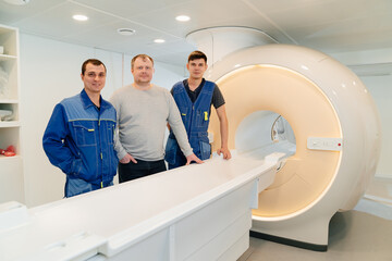 installer engineers of mri apparatus near the scanner