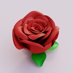 Red flower with petals. Rose flower. 3d render