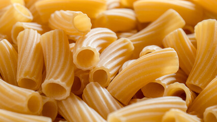 raw pasta rigatoni top view. Macaroni pasta background.
