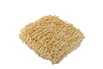 Dry instant noodles. Fast and cheap food. dry briquette. Isolation on white.