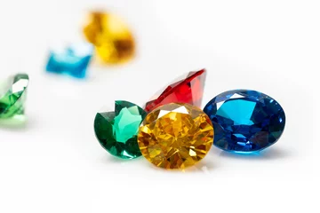 Fototapete Rund Jewel or gems on white background, Collection of many different natural gemstones © byjeng
