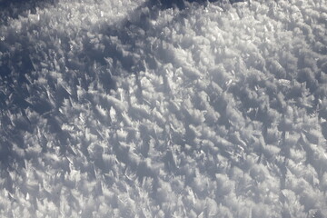 The snow of Val Saisera covered with ice crystals, Italy