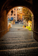 The streets of Rome at sunset, Italy. Rome architecture and landmark.