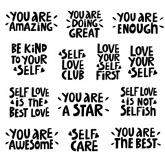 Obraz premium vector set of handwritten motivating inscriptions on the theme of self-love