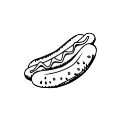 Hot Dog hand draw vector illustration. Fast food icon