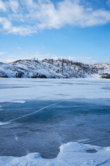 ice of Baikal, blue ice of Baikal with methane bubbles, transparent ice of Baikal