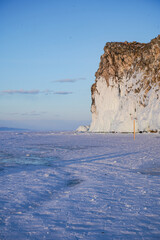 ice of Baikal, blue ice of Baikal with methane bubbles, transparent ice of Baikal