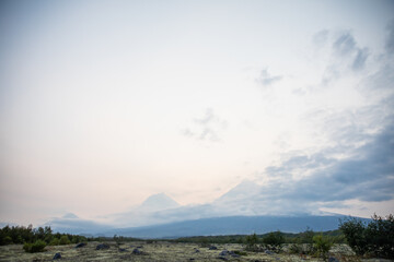 The active Kamchatka Volcano Klyuchevskaya Sopka at dawn