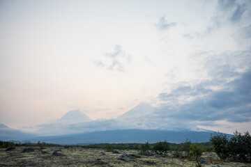 The active Kamchatka Volcano Klyuchevskaya Sopka at dawn