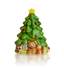 Christmas tree toy with gifts and decorations isolated on white
