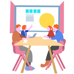 The office staff is in a meeting to discuss strategy