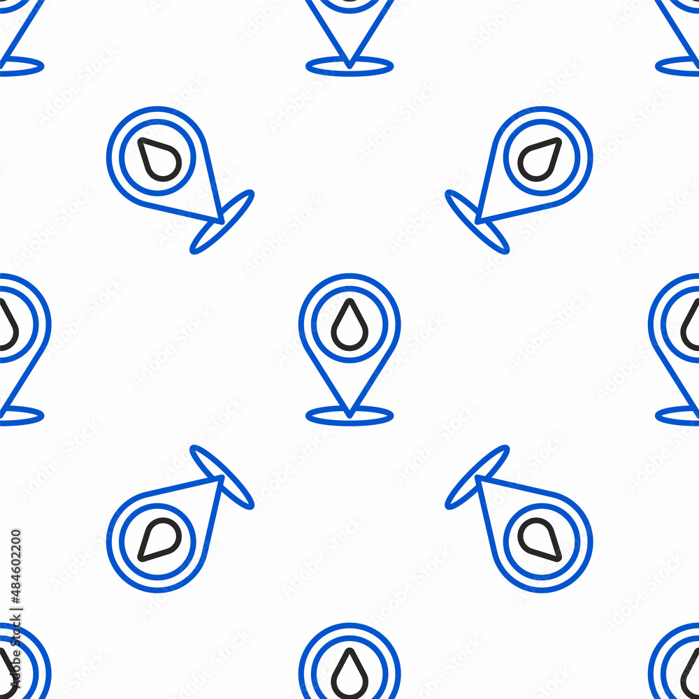 Poster line water drop with location icon isolated seamless pattern on white background. colorful outline c